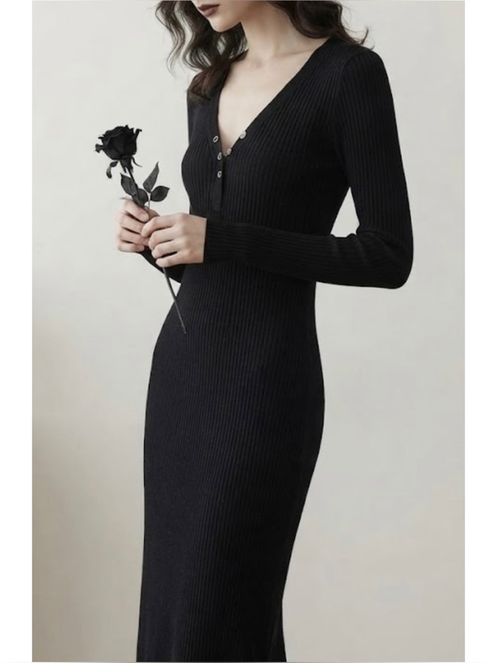 NSF Revolve V-Neck Henley Ribbed Long Sleeve Bodycon Maxi Dress